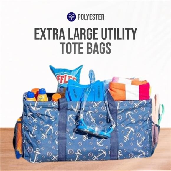 Extra Large Utility Tote Bag-Oversized Collapsible Reusable Wire Frame Rectangle - Picture 6 of 8